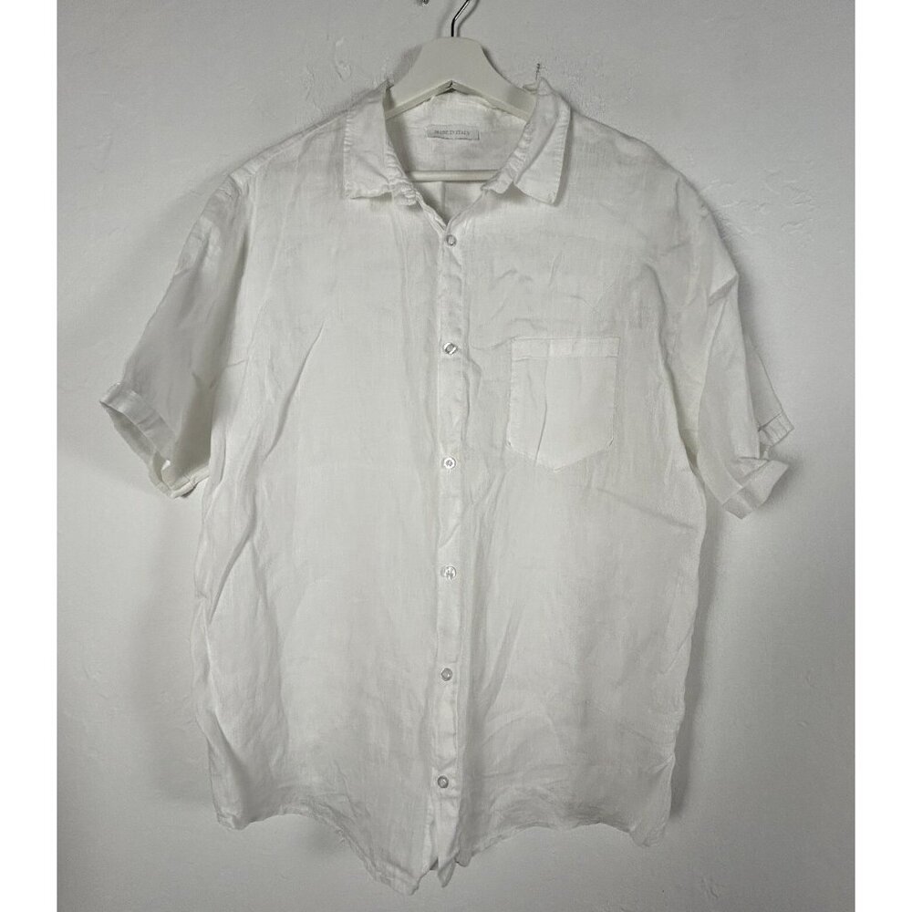 Men's Button Down Casual Shirt Short Sleeve Lightweight Linen White Size 3XL